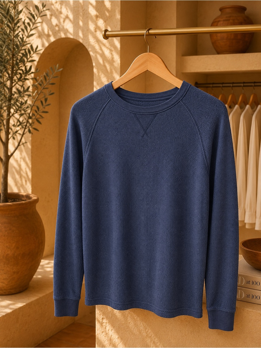 Wonder Nation Boys Navy Blue Waffle Knit Long Sleeve Shirt Size XL 14-16